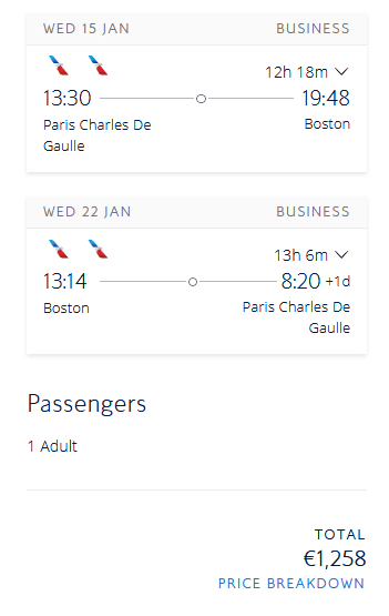 AA CDG BOS 1258