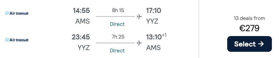 AMS YYZ Air Transat 2025