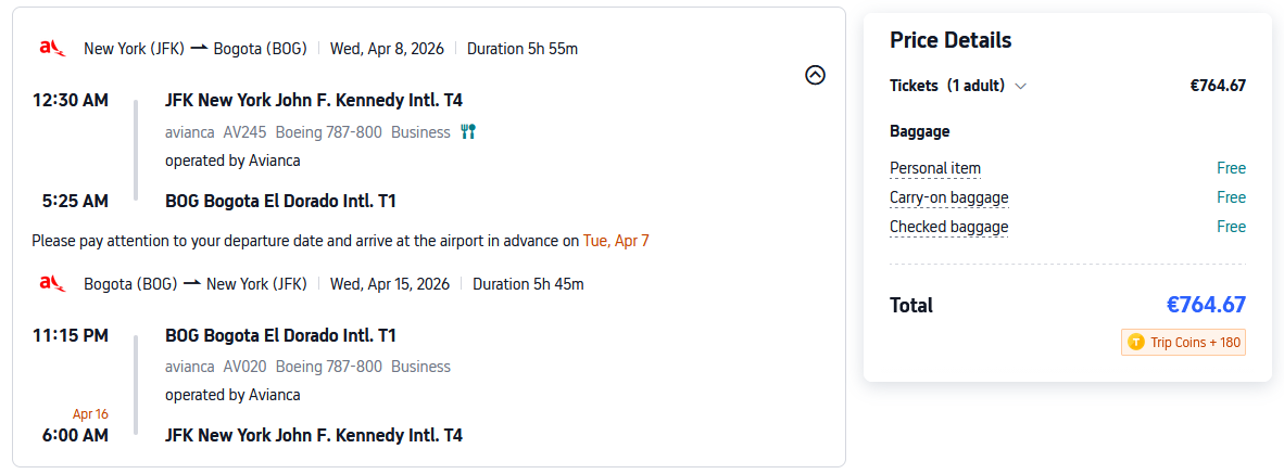AV JFK BOG 765