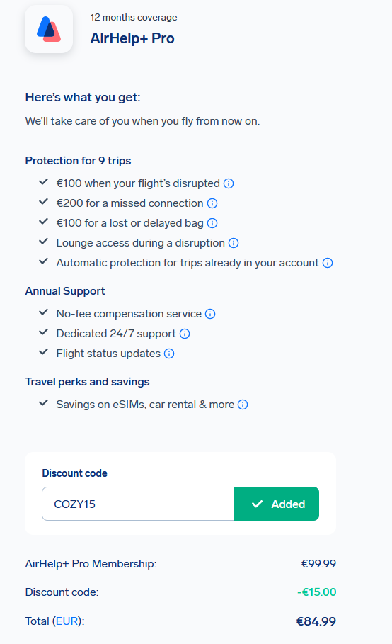 AirHelp+ Cozy15 Discount