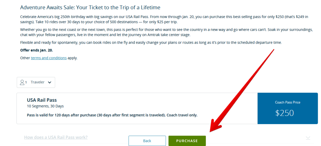 Amtrak Offer January 2026 Purchase Button