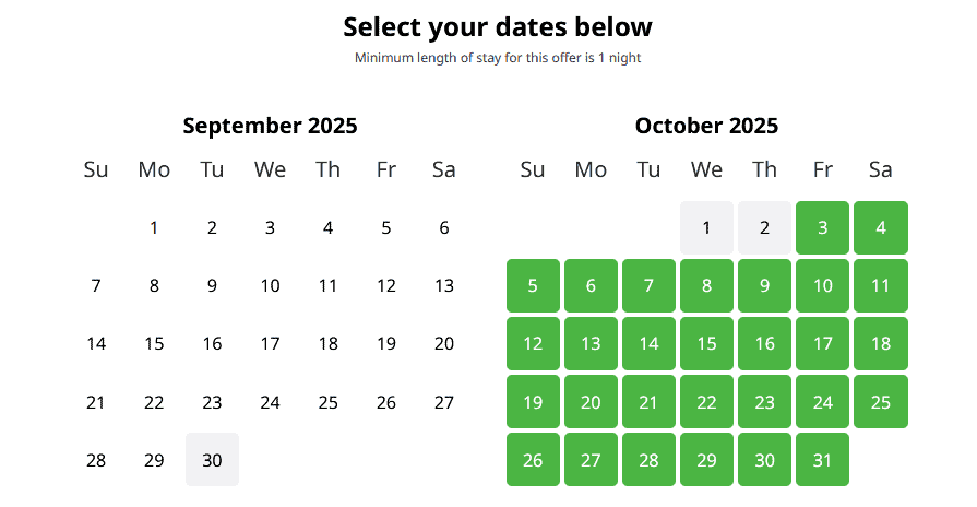 Best Western Sale Availability Calendar