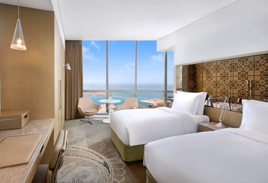 Conrad Abu Dhabi Etihad Towers twin deluxe room with sea view bedroom jpg