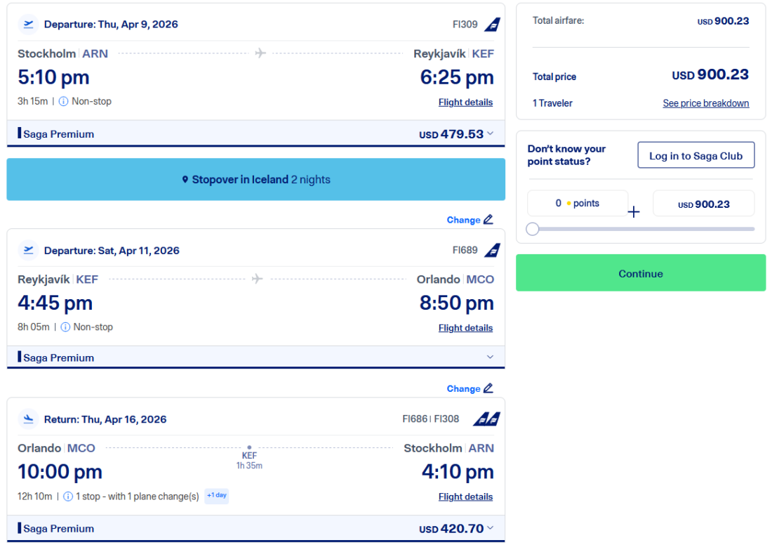 FI ARN KEF MCO ARN 900