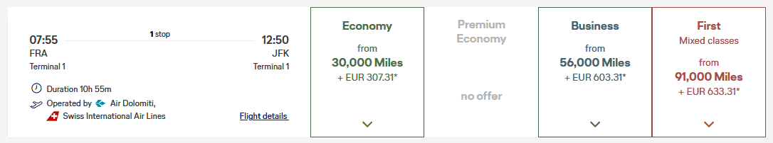 FRA JFK Miles