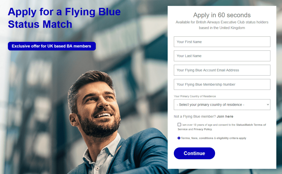 Flying Blue Status Match for British Airways Executive Club