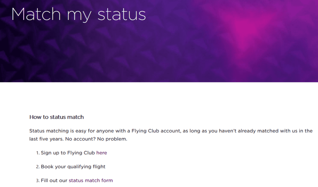 Flying Club Status Match Virgin Atlantic