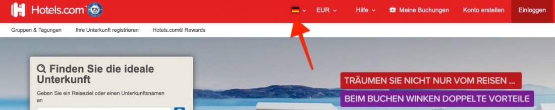 Hotels.com Change Country