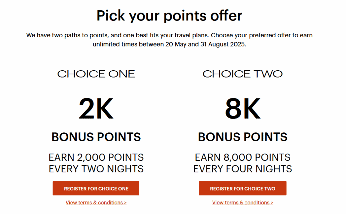 IHG One Rewards Choice offer 2,000 points every two nights or 8,000 points every four nights