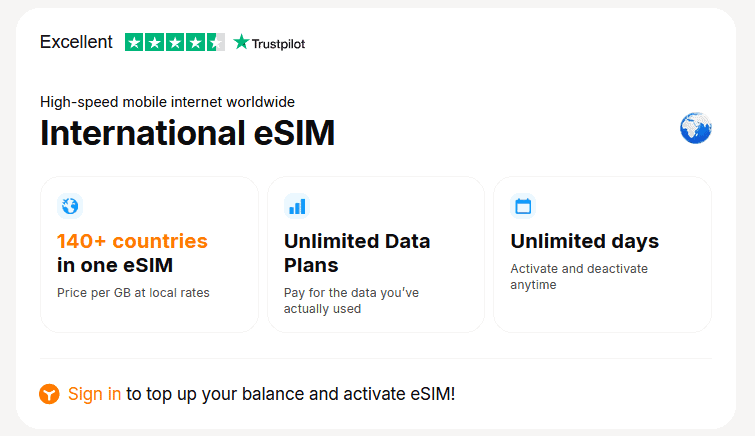 International eSIM unlimited mobile data plan Yesim