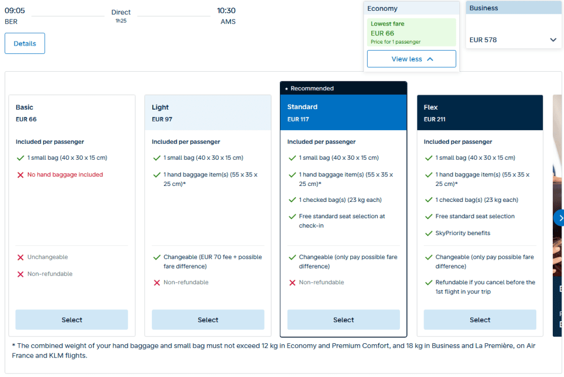 KLM light fare