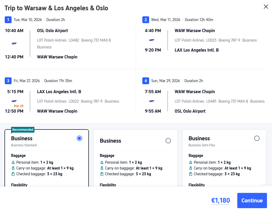 LO OSL WAW LAX C 1200