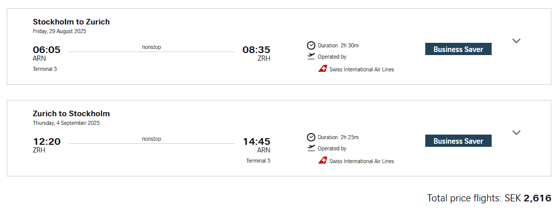 LX ARN ZRH 240