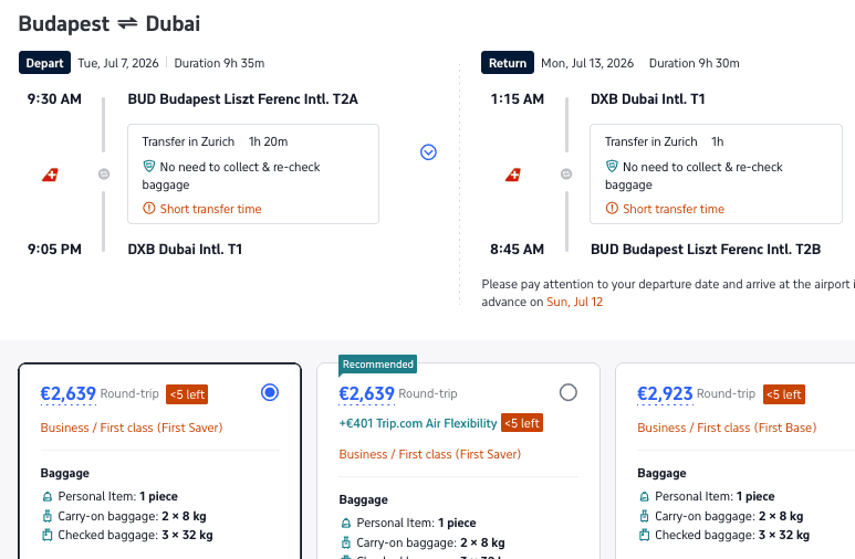 LX F BUD DXB Trip 1