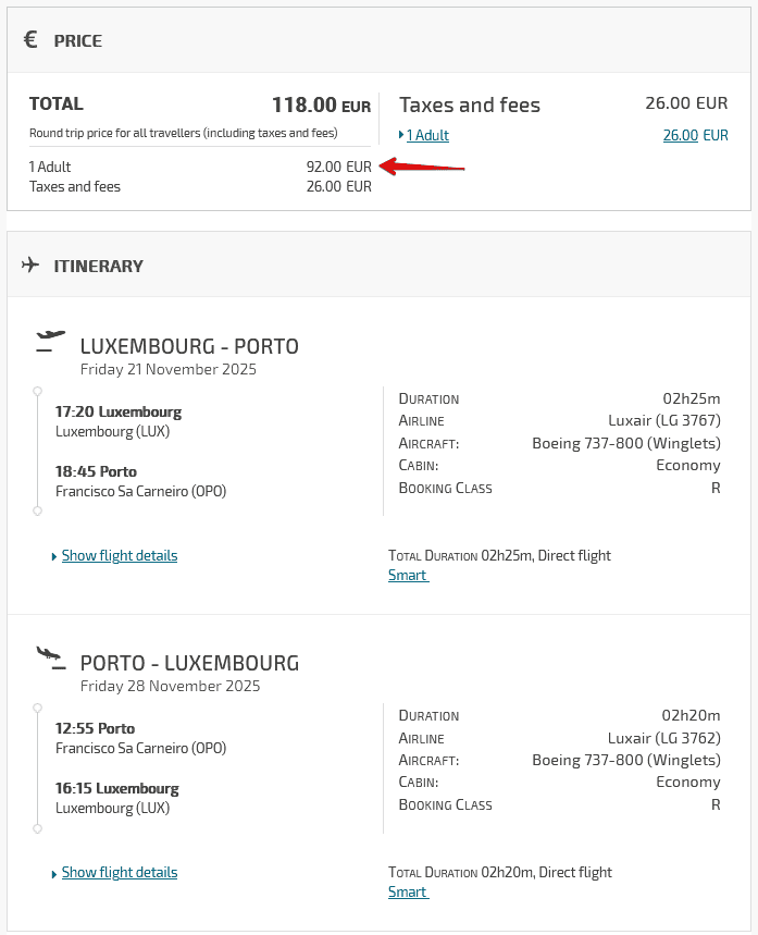 Luxair Youth Fare Comparison Adult