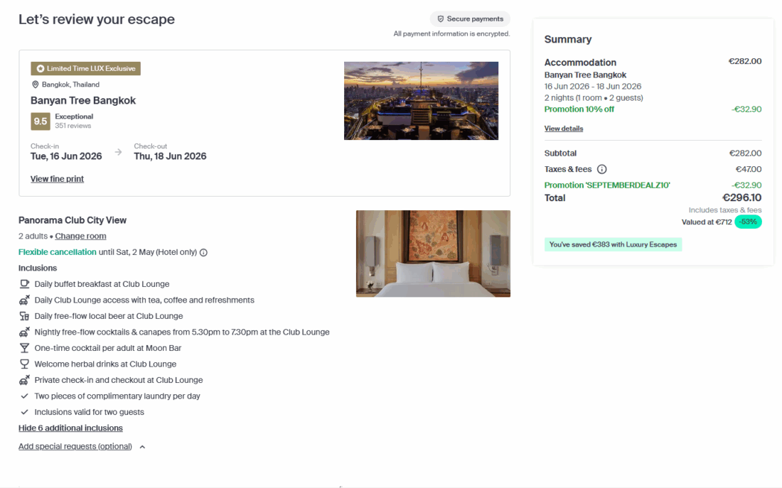Luxury Escapes Banyan Tree Bangkok
