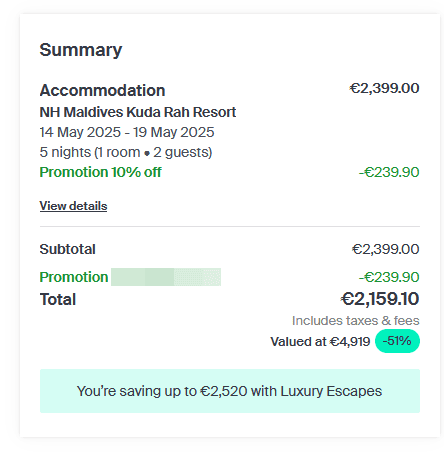 Luxury Escapes Coupon NH Maldives Kudah Rah