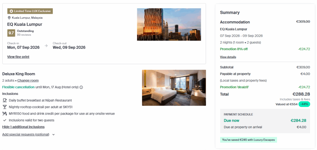 Luxury Escapes EQ Kuala Lumpur