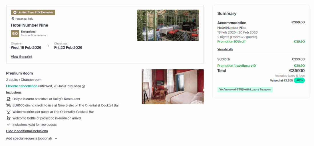 Luxury Escapes Hotel Number Nine Florence