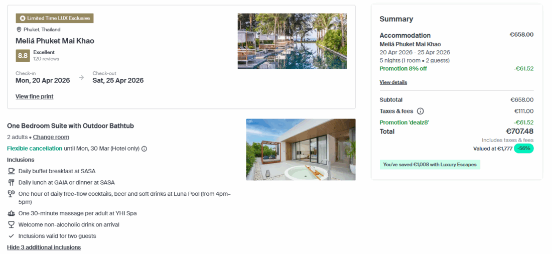 Luxury Escapes Melia Mai Khao