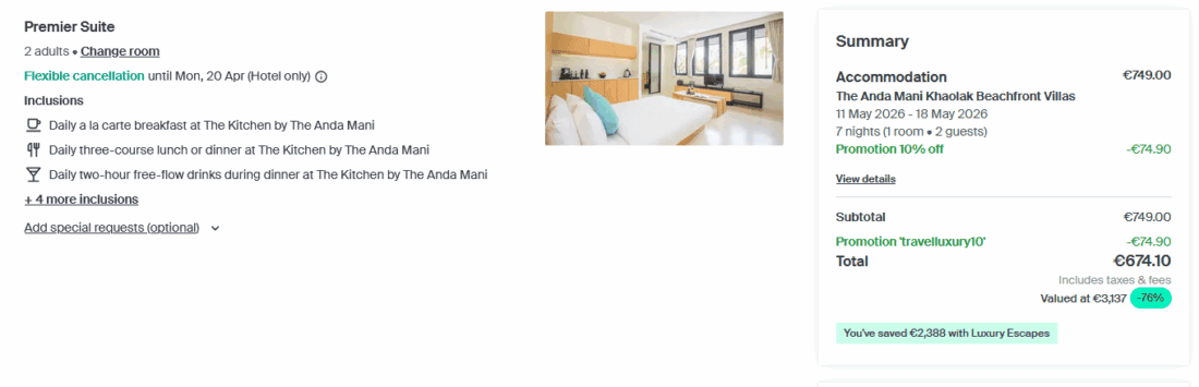 LuxuryEscapes Anda Mani Discount
