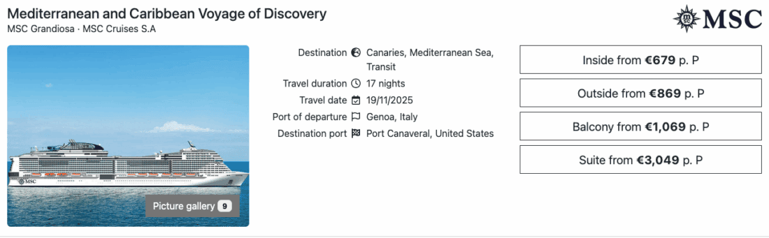 MSC Grandiosa crossing 2025