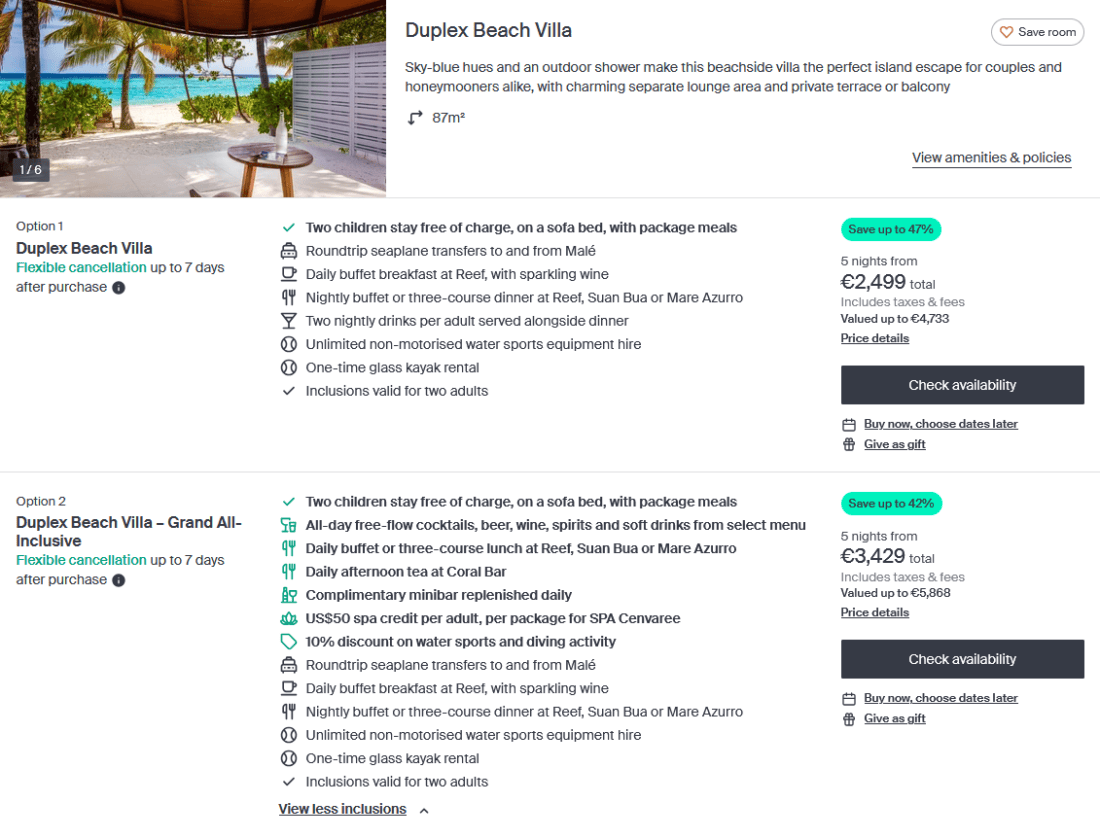 Maldives Ocean View Villas with Daily Breakfast, Nightly Dinner & Seaplane Transfers