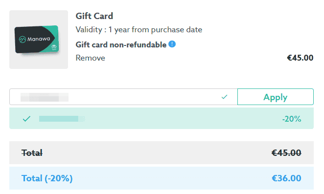 Manawa giftcard discount