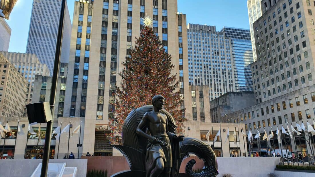New York Rockefeller Center Christmas Tree by day