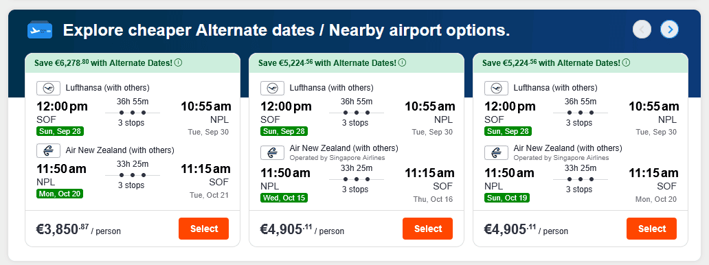 OneTravel alternate dates