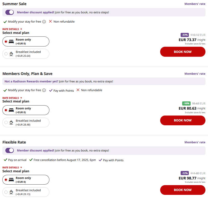 Radisson Summer Sale Rate Comparison