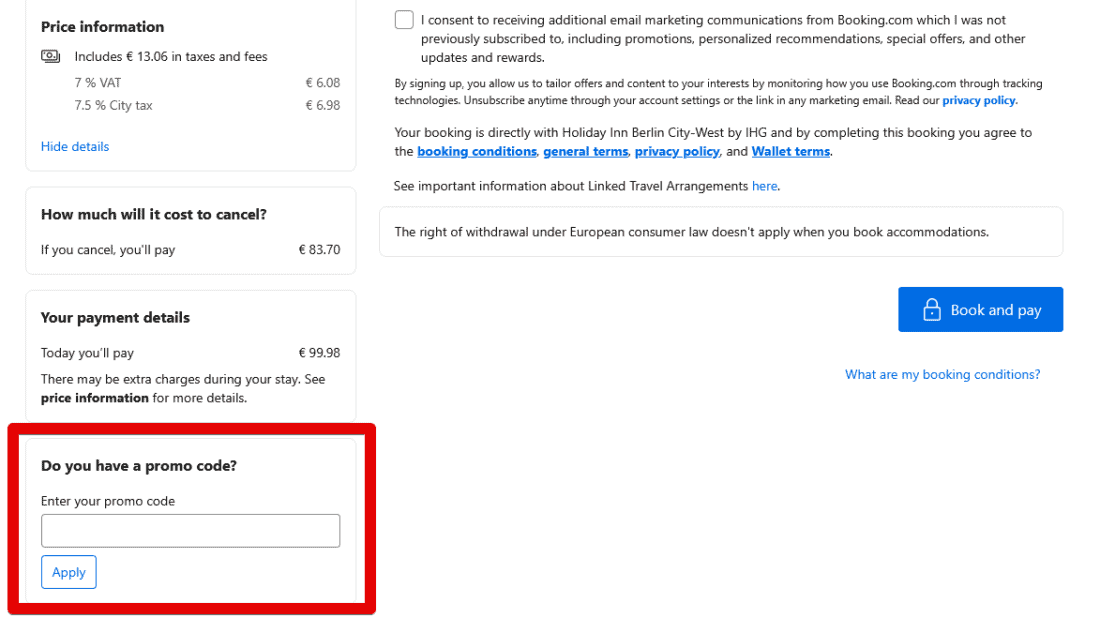Redeem Booking Promo Code I