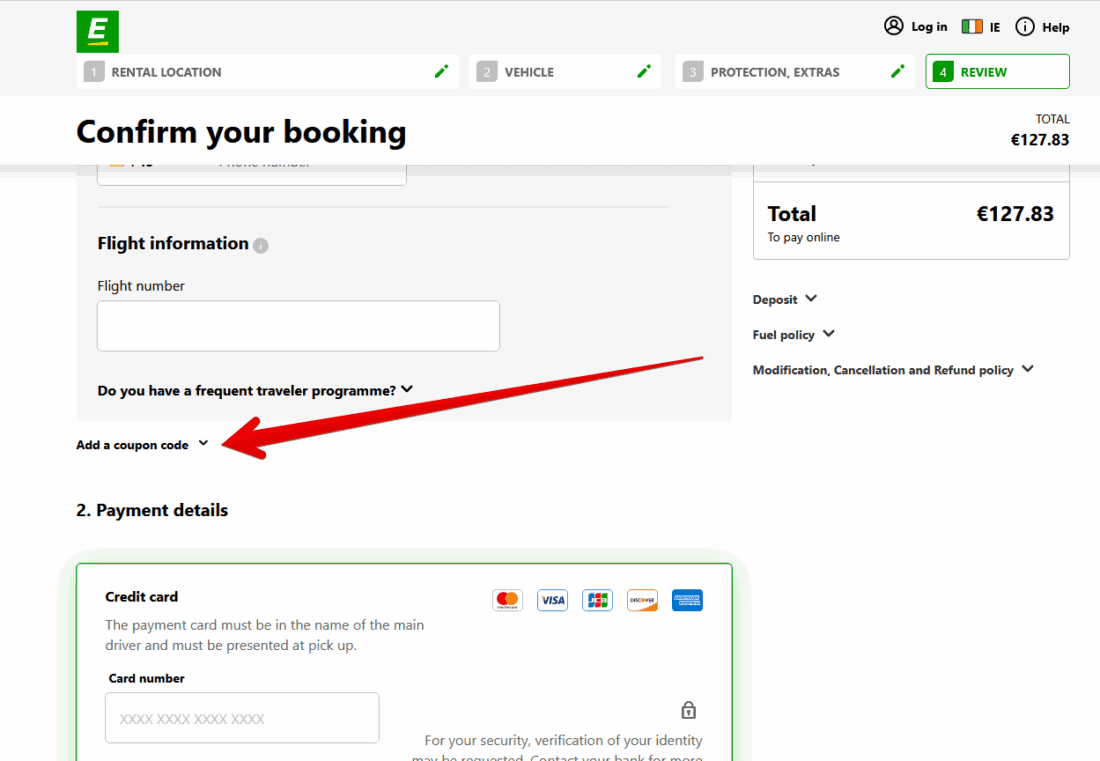 Redeem Europcar Coupon I