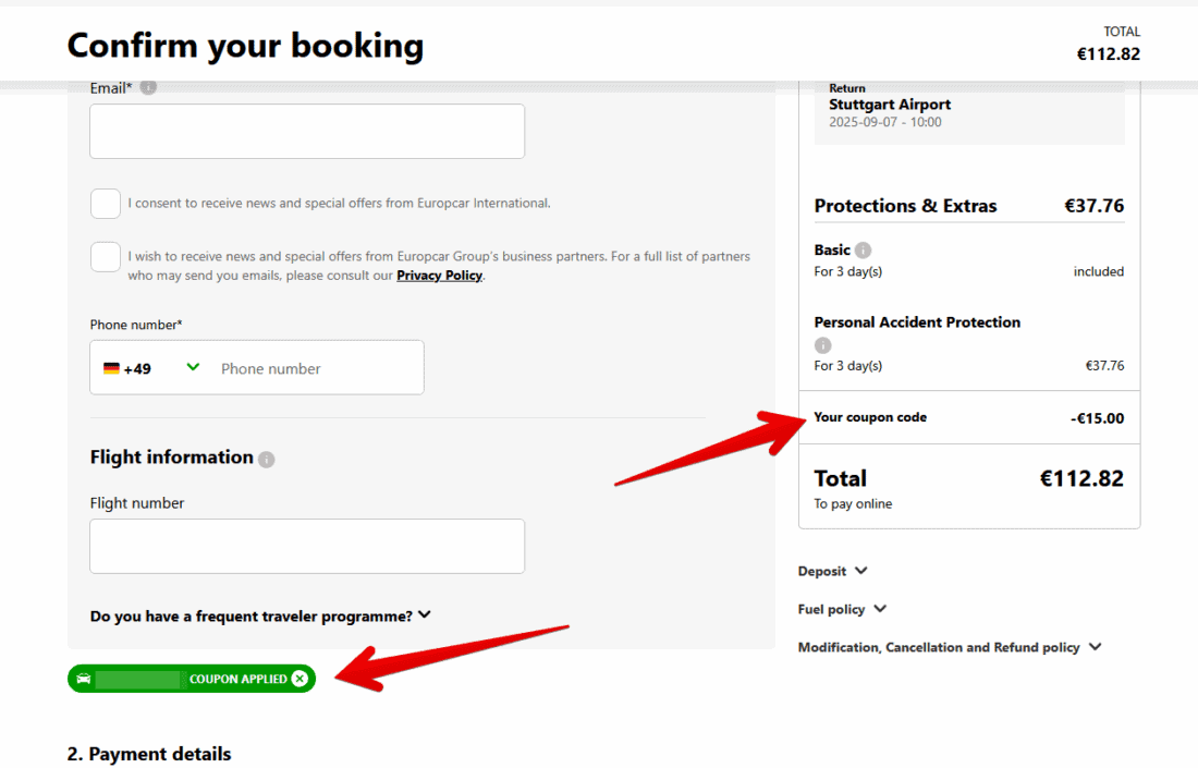 Redeem Europcar Coupon III