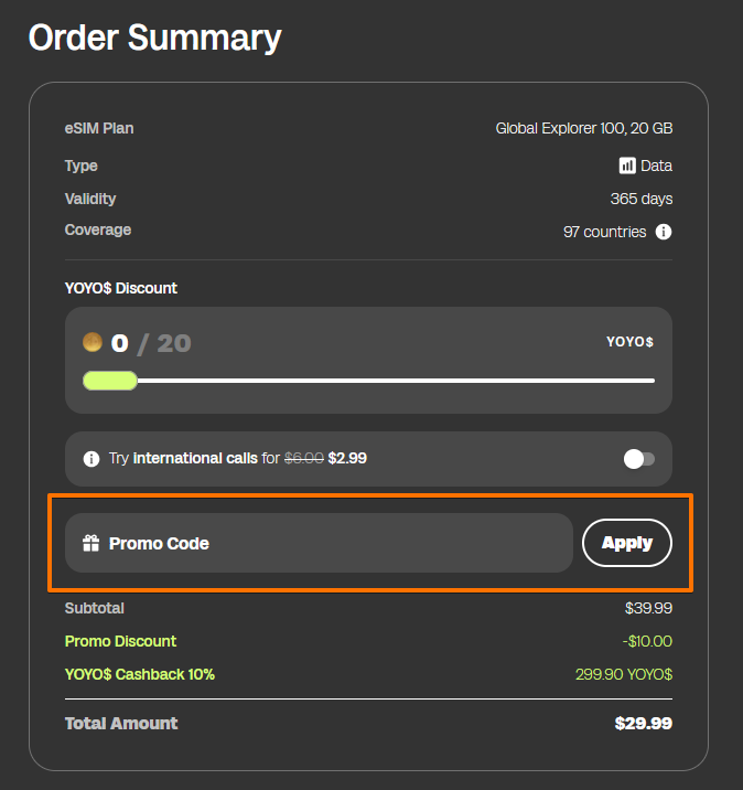 Redeem Global YO Promo Code
