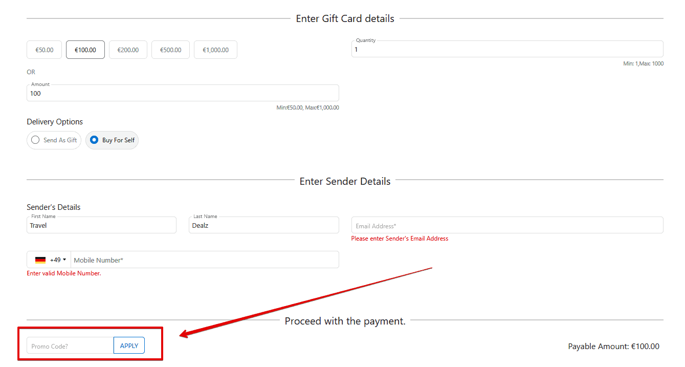 Redeem ITA Giftcard Discount