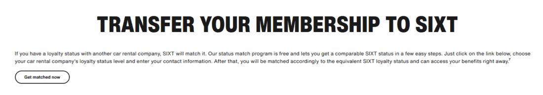 SIXT Loyalty Program Status Match