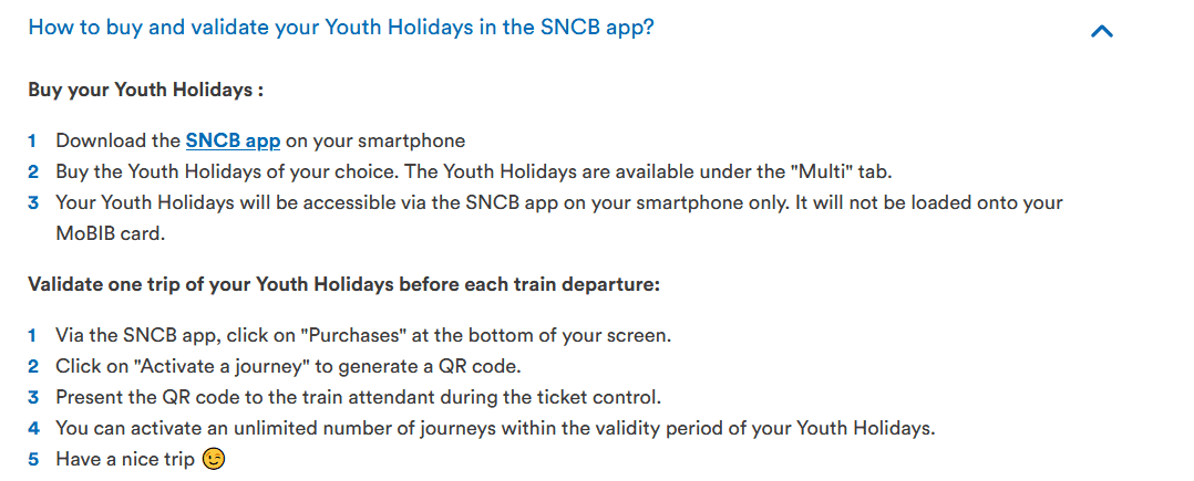 SNCB Youth Holiday Explanation