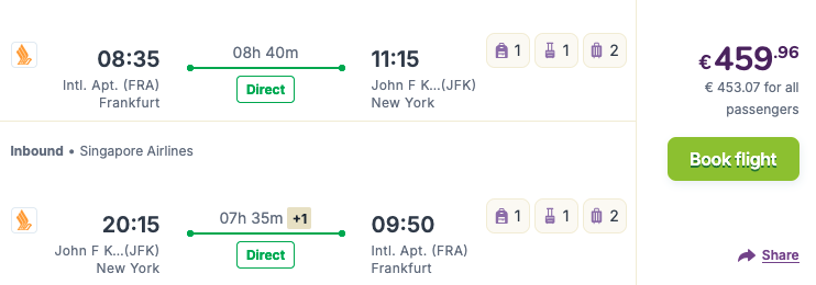 SQ JFK FRA vayama