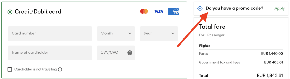 Saudia Enter Promo Code