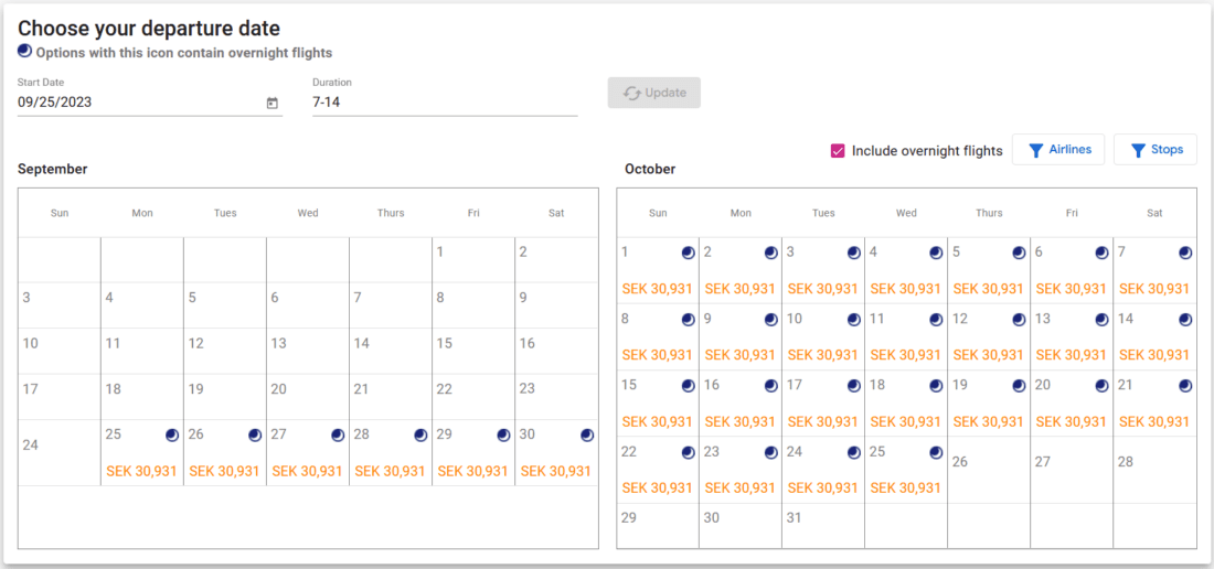 Search ARN BKK Matrix Calendar