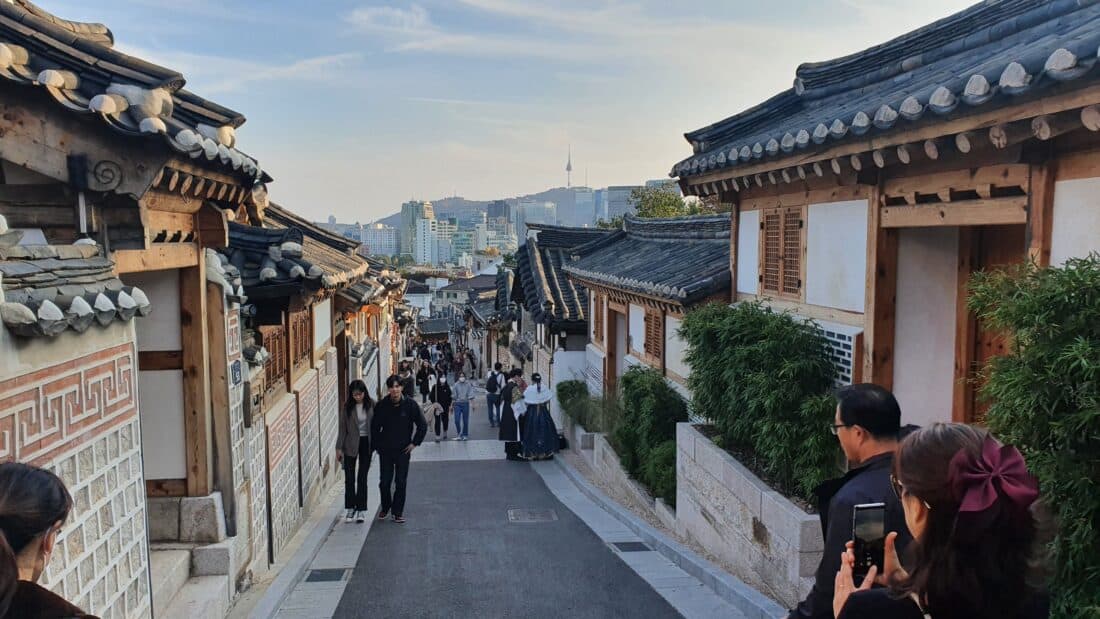Seoul Hanok Village with Namsan in background