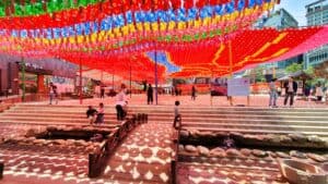 Seoul temple with colorful lanterns