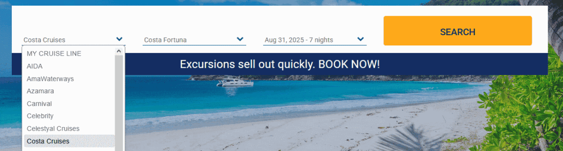 Shore Excursions Search Mask