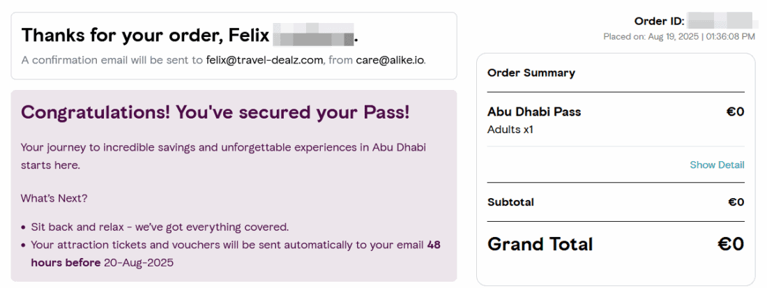 The Abu Dhabi Pass Confirmation