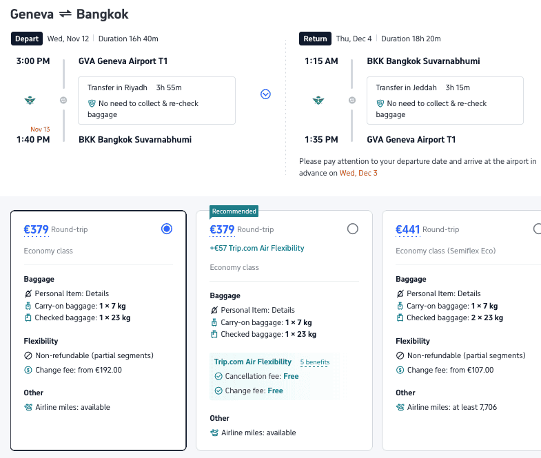 Trip SV GVA BKK