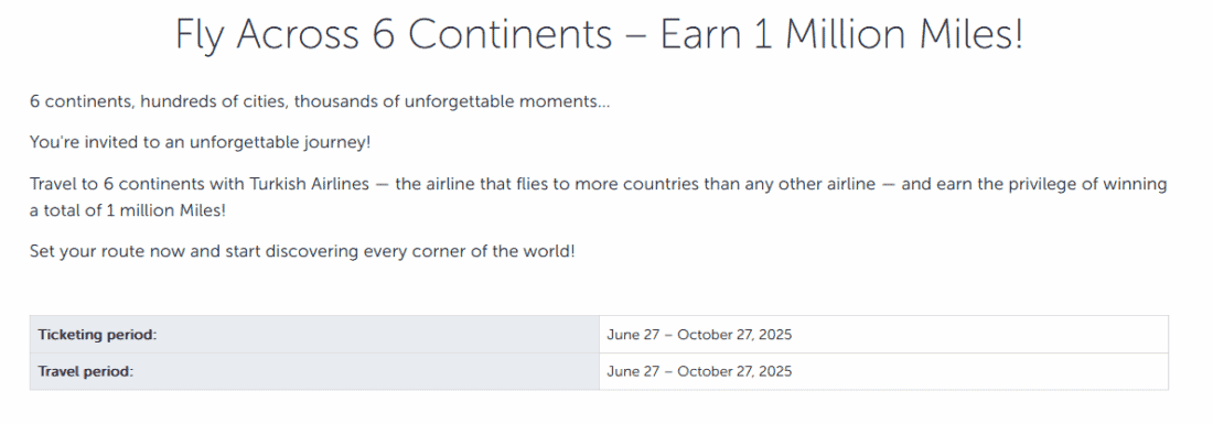 Turkish Airlines Million Miles Challenge