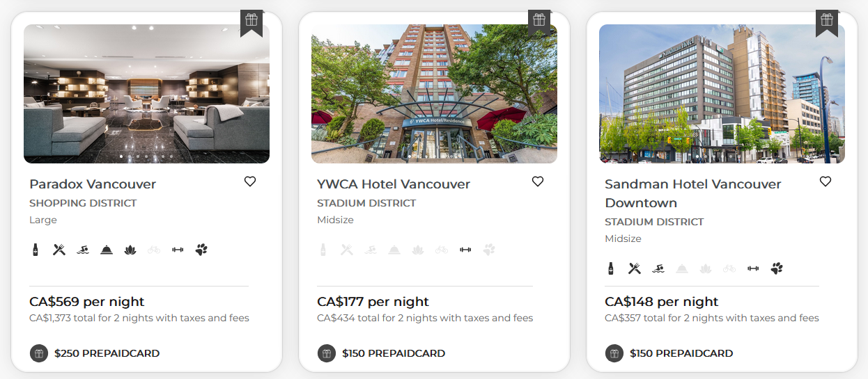 Vancouver prepaid card example hotel