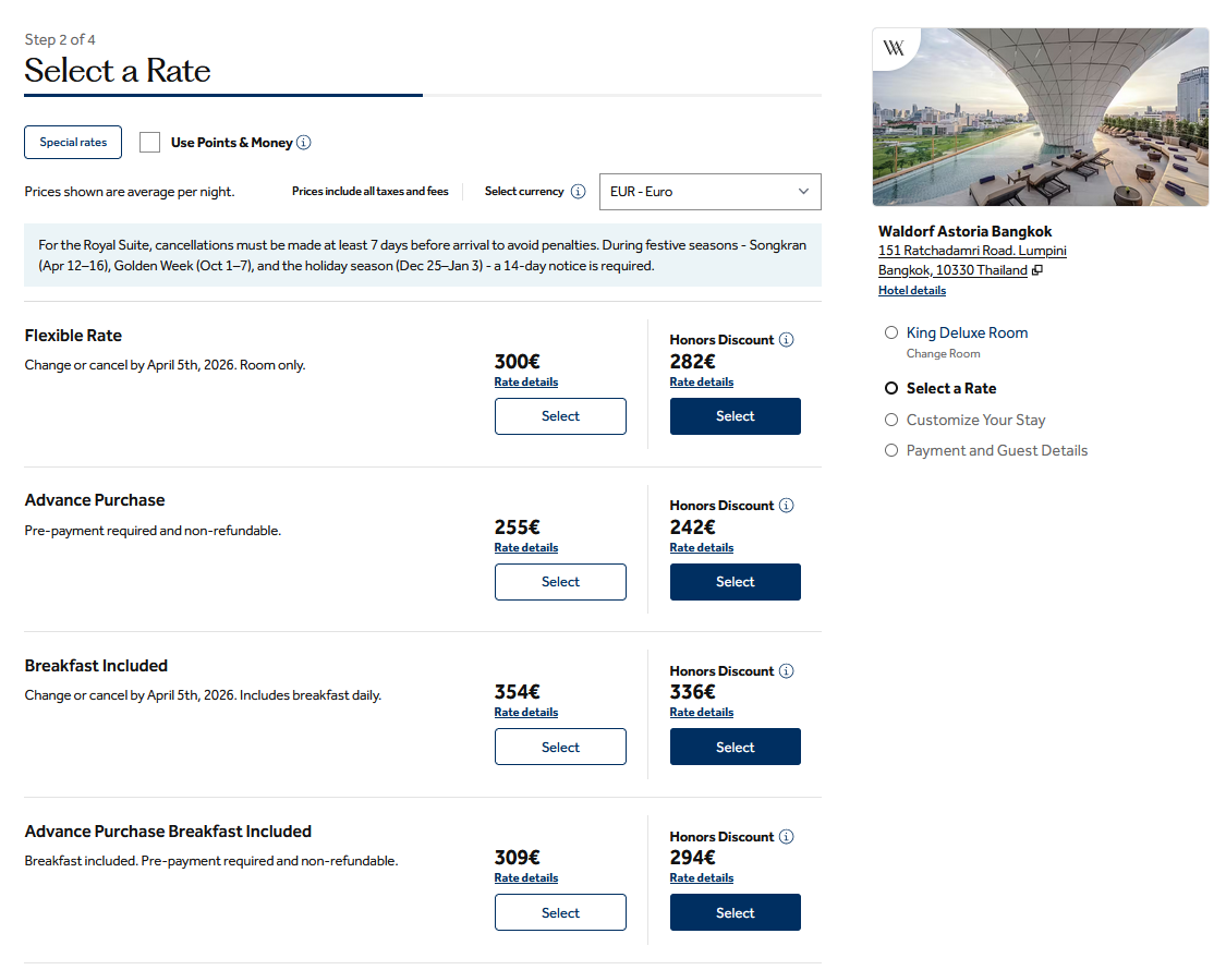 WA Bangkok Hilton Price