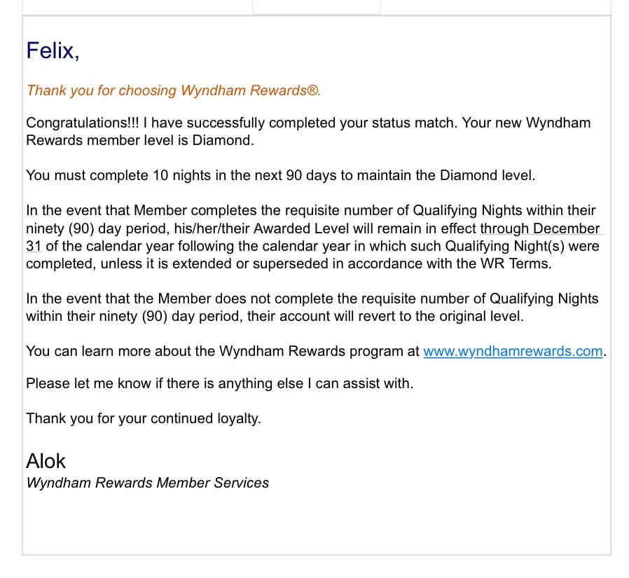 Wyndham Rewards Confirmation
